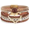 Suyi Bracciale multistrato in pelle a forma di cuore, largo, da donna, Metallo, lega