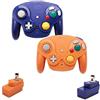 PGYFDAL Controller wireless per game, 2 pezzi, 2,4 G, senza fili, con adattatore ricevitore per Wii Game Cube NGC GC (arancione e blu scuro)