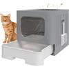 PawHut Lettiera Gatto Chiusa M 60L con Coperchio, Facile da Pulire, Grigio