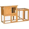 PawHut Gabbia 2 livelli con rampa 141x60x86 cm Arancione | Casa in legno per piccoli animali, ingressi multipli, vassoio rimovibile, interno/esterno