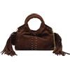 MISAKO Seysy borsa da festa mini effetto camoscio con frange e dettagli metallici e tracolla removibile Donna - Seysy Marrone 17x8x21cm