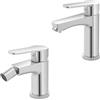 Inbagno Set Miscelatori Lavabo E Bidet Monocomando - In Zinco Cromato - Con Piletta Click-Clack, Flessibili E Kit Fissaggio Inclusi - Linea Eden