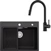 ANYCEE 60 x 46 cm Lavello Nero Granito con Arco Rubinetto Cucina Estraibile