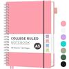 RETTACY Taccuino formato A5, a righe, leggero, 80 fogli/160 pagine per scrivere, 100 g/m², carta a righe universitarie, PVC, 14,8 x 21 cm, colore: rosa