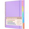 Xnegau Quaderno A4 a righe con 5 divisori rimovibili, 300 pagine carta 100 g/m², copertina rigida, rilegatura a spirale, notebook con linguette per scuola, ufficio e università