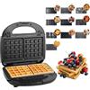 Hoapin Piastra per Waffle 10 in 1, Piastre Tostapane 750W, Macchina per Sandwich e Panini, 10 Pannelli Antiaderenti e Rimovibili, Automatico Termostatico (10 in 1)