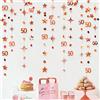 Pink Blume Decorazioni per il 50° compleanno in oro rosa, numero 50, cerchio a pois, ghirlanda di stelle scintillanti, metalliche, da appendere, per 50 anni, compleanno, 50° anniversario, cinquantesimo festa