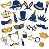 Zonon 24 Puntelli per Cabina Fotografica Mix di Cappelli, Oro e Blu Navy | Include Cappelli, Bicchiere da Vino, Rossetto, Cravatta e Corone, Ideale per Compleanno, Matrimoni e Festa di Laurea