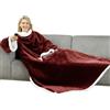 Winthome Coperta con Maniche, Plaid Divano Morbida e Calda, Coperte Indossabile con Tasche Grandi, Blanket Natalizia per Regali Invernali Risparmio sui Costi di Riscaldamento(140x180cm,Rosso vinaccia)