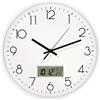 Lumuasky Orologio da parete radiocontrollato, digitale e analogico, 30 cm, display LCD bianco con ora, data, giorno della settimana e temperatura, commutabile vocale (6 lingue), orologio da cucina