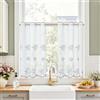TOPICK Tenda Corta Velo Antivento 65L x 75A cm 2 Pezzi Bianco Ricamo Grigio