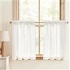 TOPICK Tende a vetro bianche effetto lino, bistrot, per soggiorno, cucina, piccole finestre, traslucide, tende da cucina corte, moderne, stile country, con passante a tunnel, set da 2, 60 x 90 cm