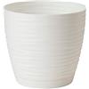 Acan Tradineur - Vaso rotondo con sottovaso, design Sahara, Ø 19 cm, in plastica, ideale per giardino, terrazza o balcone, colore: bianco