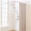 Yampos Bastone Tenda Doccia a Forma di U, [Entrambi i lati: 60 cm - 132 cm, Medio: 76,2 cm - 116,8 cm] Barra Doccia Angolare Regolabile per il Bagno con 12 Ganci e Supporto per Soffitto