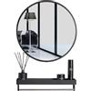 NMK HOME Specchio Rotondo Parete Ripiano Nero 60 cm Bagno Moderno
