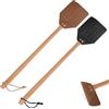 KINBOM 2pz Scacciamosche in Pelle, Manico Lungo in Legno Scacciamosche Manuale Resistente con Corda per Appendere per Cucina di Casa Interni Ed Esterni (Nero, Marrone)