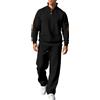 Generic Set da uomo in velluto a coste con camicia e pantaloni jogger, a maniche lunghe, con bottoni, per abbigliamento casual smart streetwear e abbigliamento da salotto all'aperto, Nero , XXL