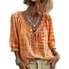 Jeeeun Women V Neck Polka DOT Lace Up 3/4 Sleeve Blouse Loose Flowy Casual Summer Work Vacation Top (Orange,M)