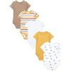 TupTam Body Neonato - Set 5 Body Bambino in Cotone - Body Neonato 0-3 Mesi Traspiranti e Comodi, Auto a strisce beige e gialle, 80
