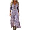 Generico Vestito Lungo Donna Boho Chic Abito Maxi Elegante in Lino e Cotone Scollo a V Manica 3/4 Vintage Etnico con Tasche per Mare Spiaggia Vacanza Taglie Forti Comodo Moda 2026