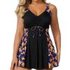 Generic Costume da Bagno Donna Taglie Forti Due Pezzi Tankini con Pantaloncini, Scollo a V, Arricciatura, Laccetto, Stampa Tropicale Mare Piscina