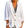YONGHONGKEJI Blazer da Donna in Cotone E Lino Maniche Lunghe Giacca Estiva con Revers E 2 Bottoni con Tasche Cappotto Casual Primavera/Estate per Ufficio E Uso Quotidiano Bianco Taglia 3XL