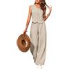 ticticlily Tailleur Pantalone Donna Complete 2 Pezzi Gilet Top Senza Manica Scollo V Pantaloni Larghi a Vita Alta Completo Boho da Casuale Spiaggia A Beige S