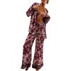Uwdiohq Silk Satin Pajamas Set for Women 2 Piece Wide Leg Pants Long Sleeve Down Shirts Viola Notte Pigiama Cotone Aperto Davanti Donna di Lungo Animali Allattamento A Quadri da Inverno Anziana