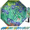 Ucrinei Ombrello pieghevole Van Gogh, da viaggio, con motivo "Notte stellata", apertura e chiusura automatiche, compatto e portatile, leggero e ripiegabile, per donne e uomini (Iris)