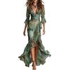 Generic Maxi abito da donna a balze con volant, abito da sera in chiffon fluido, con strati a cascata, per balli, matrimoni, Verde, S