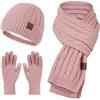 Generic 2026 Guanti lavorati a maglia cappello sciarpa da donna in pile a prova di freddo caldo mantenimento set di tre pezzi, rosa, Taglia unica