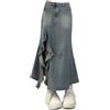 HHNNL Gonna di Jeans Gonna in Denim Luminosa A Bordo Arruffato retrò Summer Waist Slingming Mid Long Long Girle della Splitta per Donne