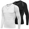 AMZSPORT Maglia Termica Uomo Manica Lunga Maglietta, 2pz Nero Bianco, L