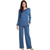 WiWi Pigiama da donna in viscosa di bambù, a maniche lunghe, con morbido scollo a V, con pantaloni, taglie forti, S-4X