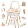 Nene Toys Toeletta Trucco Bambina con Specchio Illuminato e Sgabello, Specchiera Trucco Bambina in Legno, Postazione Trucco con 3 Modalità di Luce, Cassetto, Accessori, Regalo 3+ Anni