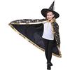 YANGWEN Mantello da strega di Halloween,mantello da strega del capo del mago con cappello, puntelli per costumi di Halloween per feste di cosplay per bambini (Nero)