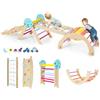 RELAX4LIFE Set da Arrampicata per Bambini, Triangolo di Arrampicata con Scivolo e Arco, Gioco di Incastri in Legno, Gioco Montessori per Bambini 1+ Anni