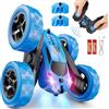 QUNREDA Auto telecomandata per bambini 6-12 anni, 4WD Stunt RC Auto con LED e ribaltamento a 360°, 2,4 GHz, batterie USB-C modulari migliorate, regalo di compleanno per ragazzi di 8-10 anni, 1 blu