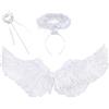 Leonshco Ali d'angelo, set da 3 pezzi con alone e bacchetta magica, 60 x 35 cm, costume da angelo, ali di piuma, angelo decorazione per carnevale, cosplay, feste a tema, mascherate e altro (bianco)