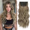 FESHFEN Extension Capelli a Clip - 4PCS Lunga Ondulati Capelli Estensioni Clips Ricci Sintetici Posticci Capelli Extensions con Clip per Donna 50 cm Karamellbraun gemischt mit Aschblond