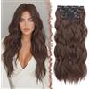 FESHFEN Extension Capelli a Clip - 4PCS Lunga Ondulati Marrone Cioccolato Capelli Estensioni Clips Ricci Sintetici Posticci Capelli Extension con Clip in Hair Extensions per Donna 50 cm