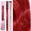 WENNALIFE Extension per capelli con clip per capelli, colore rosso, per ragazze, glitterate, accessori per capelli, resistenti al calore, per Natale, compleanni, 6 pezzi, 61 cm