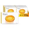 PEARS Saponette Trasparenti alla Pera con Oli Naturali - Detersione delicata, adatta a tutti i tipi di pelle, arricchita con ingredienti idratanti - Ambra (125g, 6 Pack)
