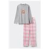 Tezenis Pigiama Lungo Cotone Stampa Teddy Donna Grigio