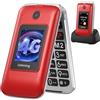 USHINING Telefono Cellulare Anziani 4G, Cellulare per Anziani Tasti Grandi a Conchiglia con Doppio Schermo da 2,8 e 1,77 Pollici Volume Alto Pulsante SOS Base di Ricarica Chiamata Rapida Sveglia,Rosso