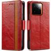 Generico DayQiQiPu Cover per Realme GT 7 Pro (6,78 Pollici) Custodia in pelle PU con Patchwork Guscio Protettiva Anti-Skimming Custodia Portafoglio Flip Caso Business, Rosso