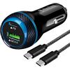 BiNboubou Adattatore per caricabatterie da auto USB C - Caricabatterie da auto PD super veloce da 45 W PPS e QC3.0 Caricatore per telefono per auto compatibile con Samsung S22/S21/S20 Ultra/Plus - Cavo tipo C 4