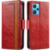 Generico DayQiQiPu Cover per Realme 9 Pro (6,6 Pollici) Custodia in pelle PU con Patchwork Guscio Protettiva Anti-Skimming Custodia Portafoglio Flip Caso Business, Rosso