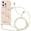 Coalbooliy Custodia con Cordino per iPhone 14 Pro Max 6,7 Cover del Modello Fiore Bianco con Laccio Collana Morbido TPU Bumper Silicone Antiurto Protettivo Case Regolabile Cellulare Girocollo, 06