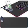 Zoelele 2 IN 1 Tappetino per Mouse RGB, 800 * 300 * 4mm Spessore il Mouse Pad, 15 W Ricarica Wireless Qi, 15 Modalità Luce, impermeabile, antiscivolo per Tastiera, PC e Scrivania